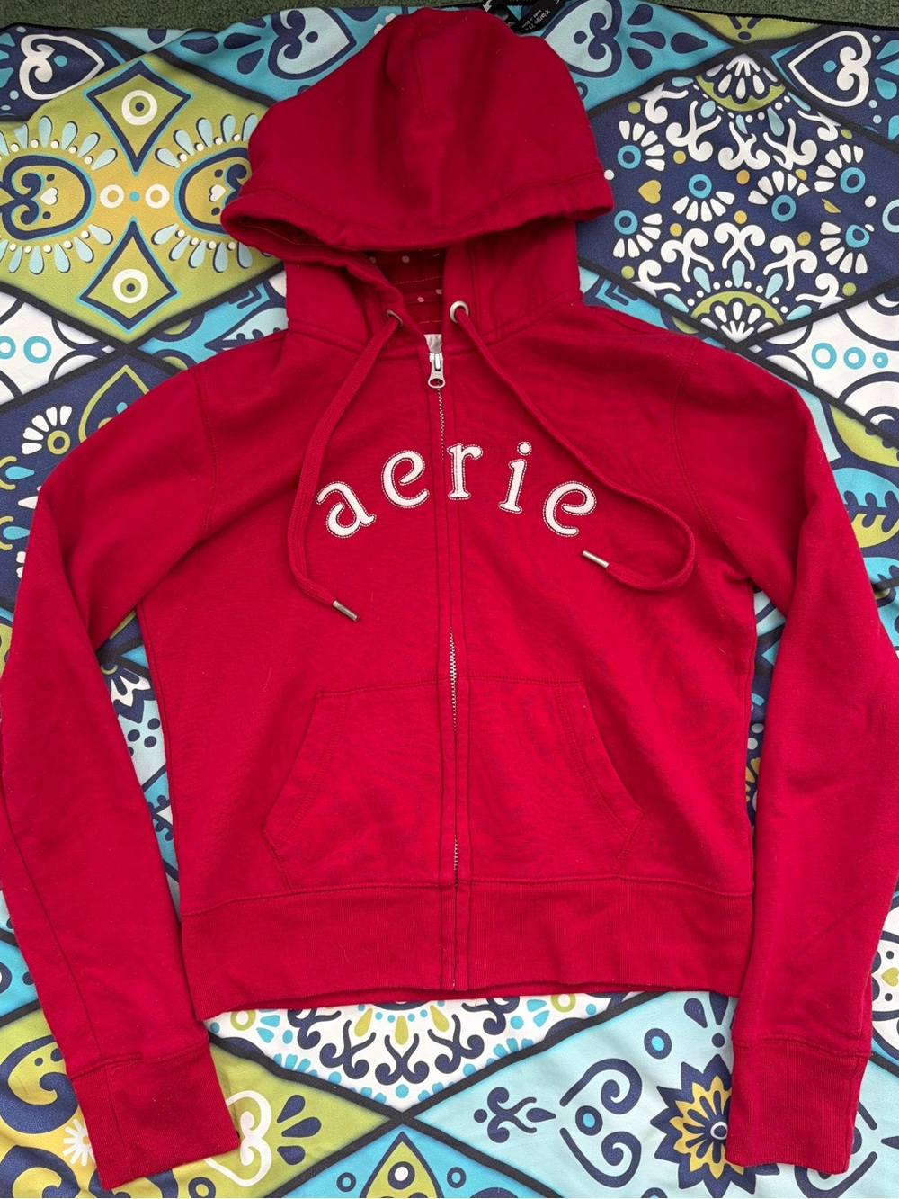 aerie Red Full-Zip Hooded Jacket with Logo